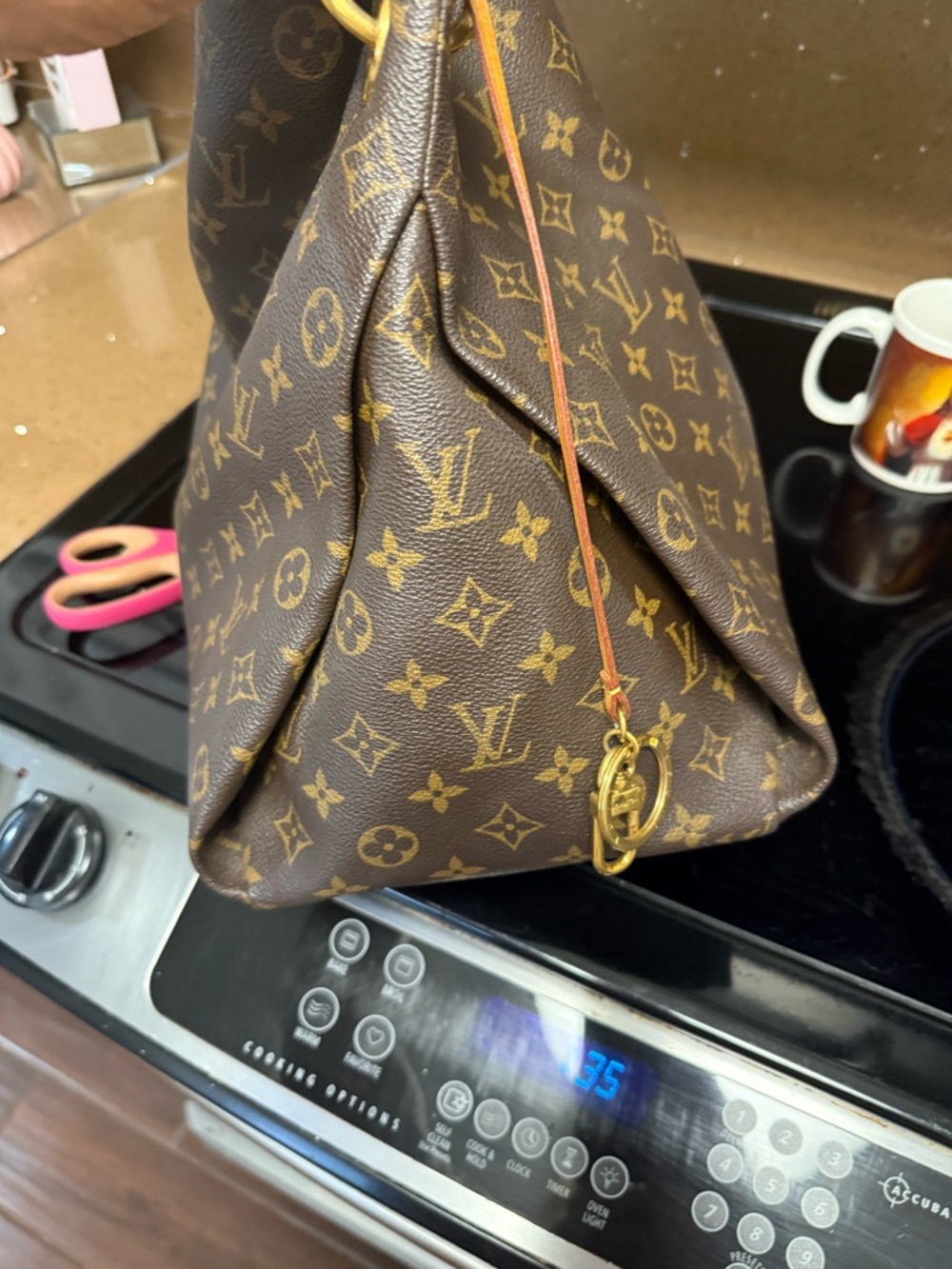 Louis Vuitton Brown Monogram Canvas Shoulder Bag with Vachetta Handle - Picture 2 of 5